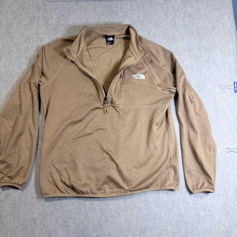 The North Face Pullover L Tan Polyester Fleece 1/4 Zip Pocket Hiking Outdoor